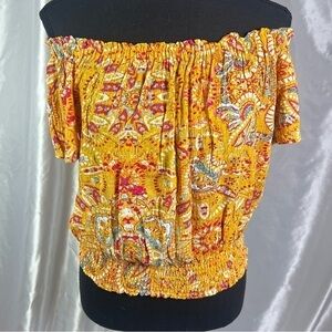 Cynthia Rowley Yellow Floral Off-Shoulder Top XS | Romantic Boho Summer